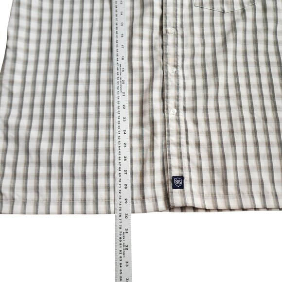 B.U.M. Equipment Mens XL Short Sleeve Button Up Shirt Gray Beige Plaid Polyester - Picture 8 of 9